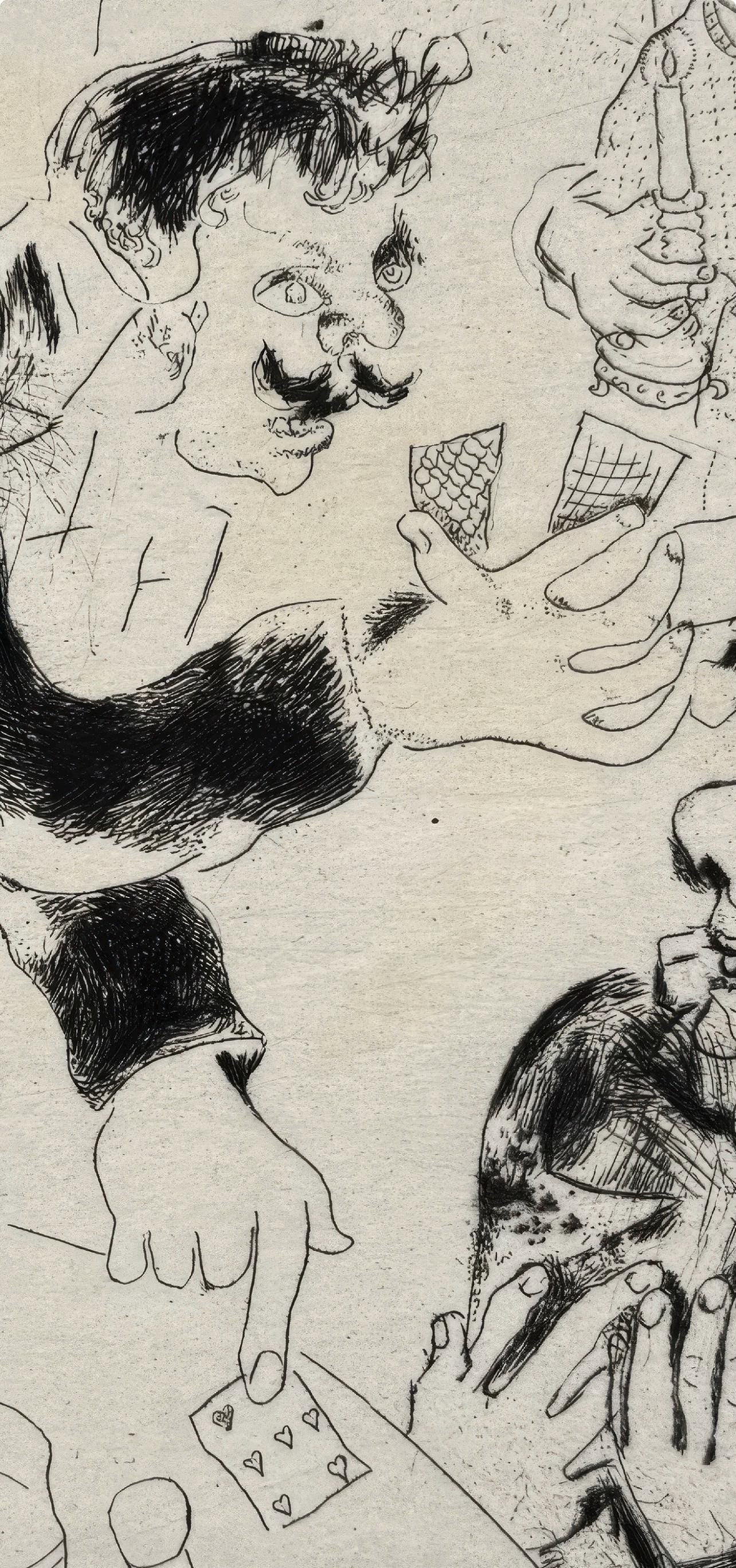 Marc Chagall, The Playing Cards, from Dead Souls, Etching, 19231927