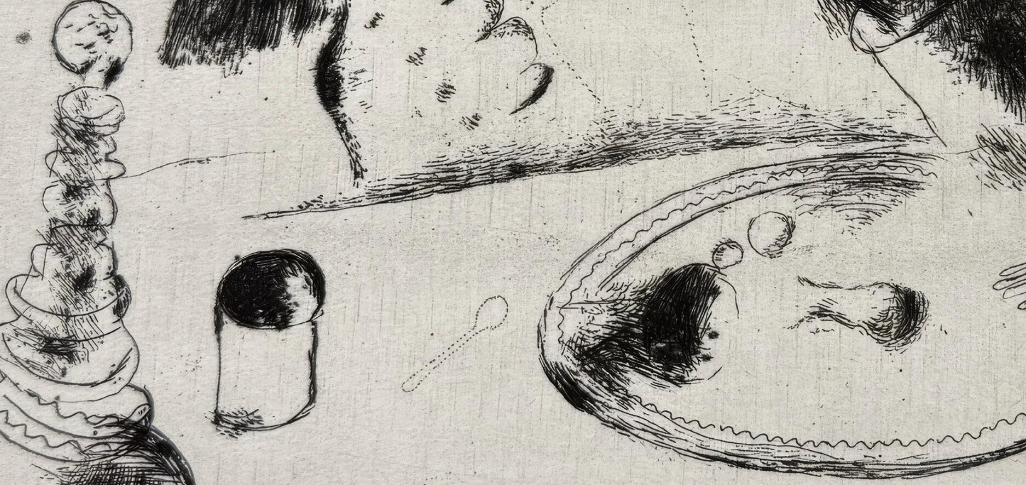 Marc Chagall Sobakevitch Table from Dead Souls Etching