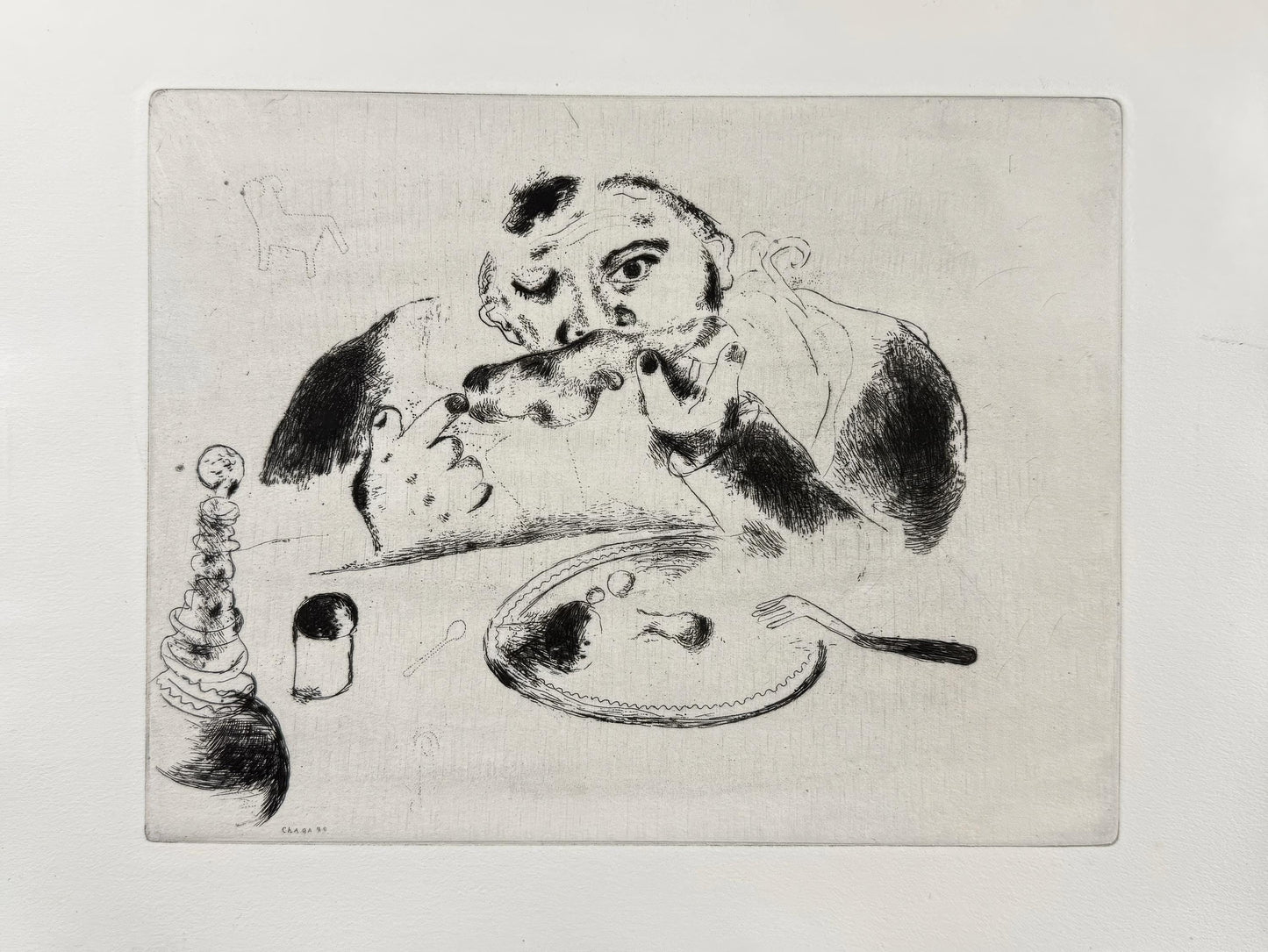 Marc Chagall Sobakevitch Table from Dead Souls Etching