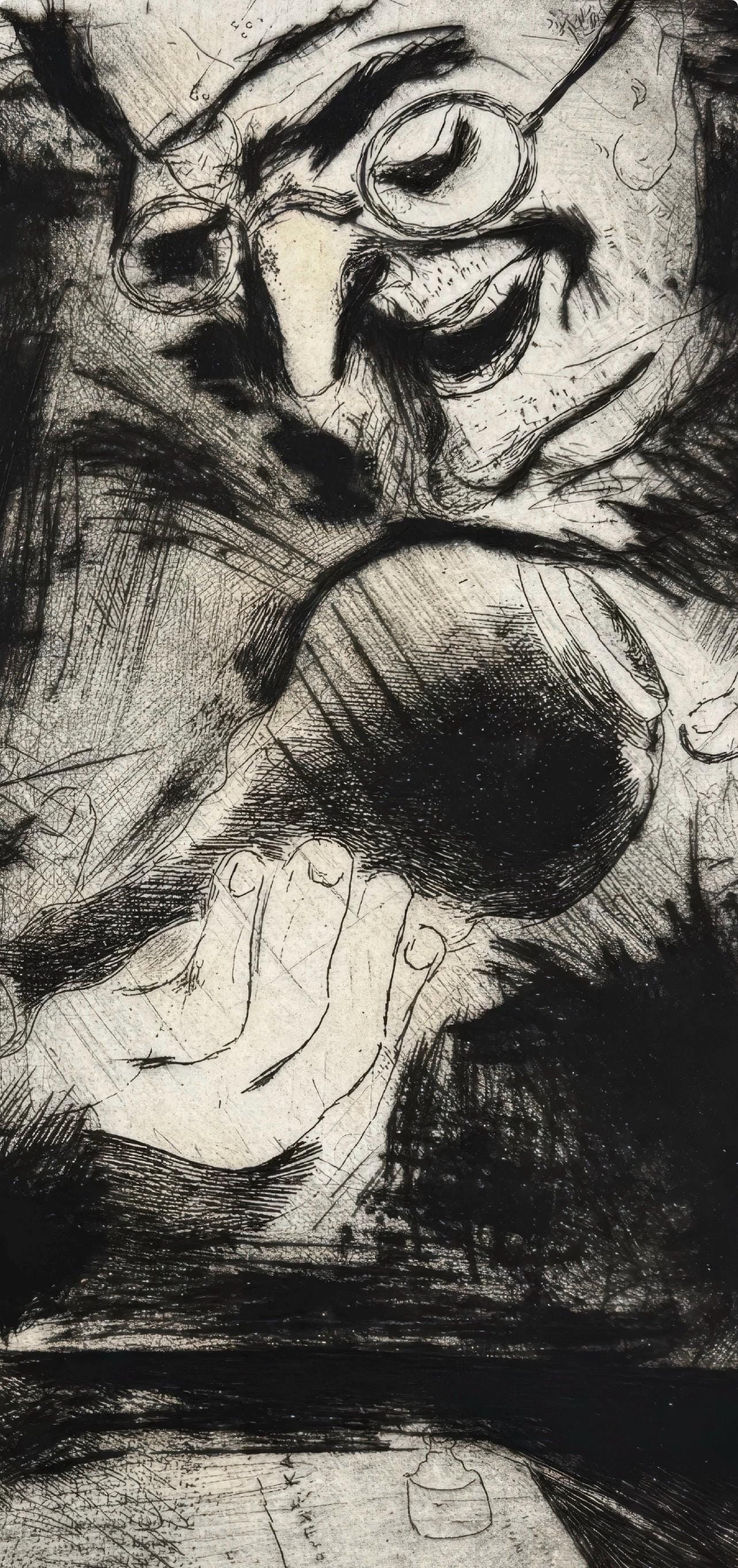 Marc Chagall, Pliouchkine Offers a Drink, from Dead Souls, Etching, 19231927