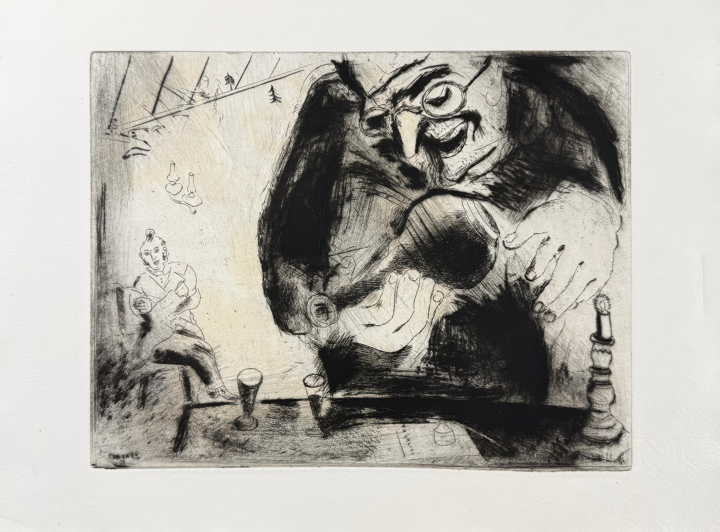 Marc Chagall, Pliouchkine Offers a Drink, from Dead Souls, Etching, 19231927
