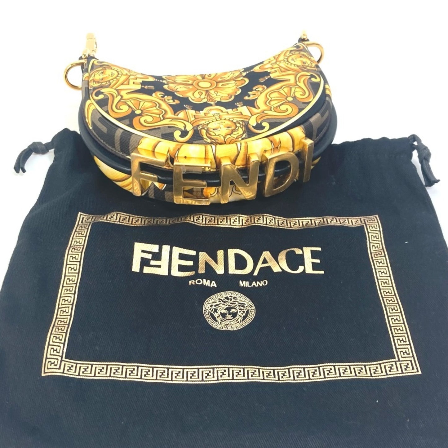 Fendi Clutch Bag Handbag Pouch Nylon Leather