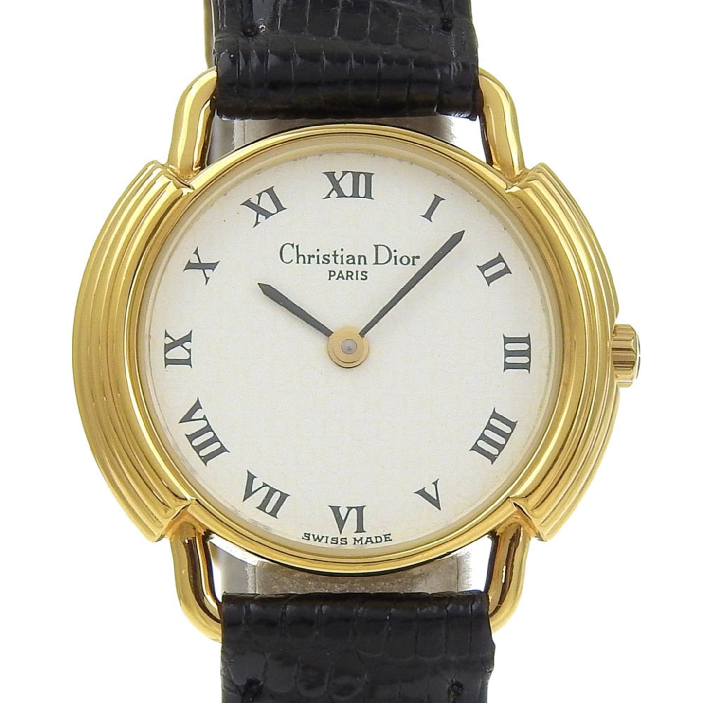 Christian Dior Watch 58.121.2 Gold Plated Women's Gold Quartz Analog White Dial Leather Strap.