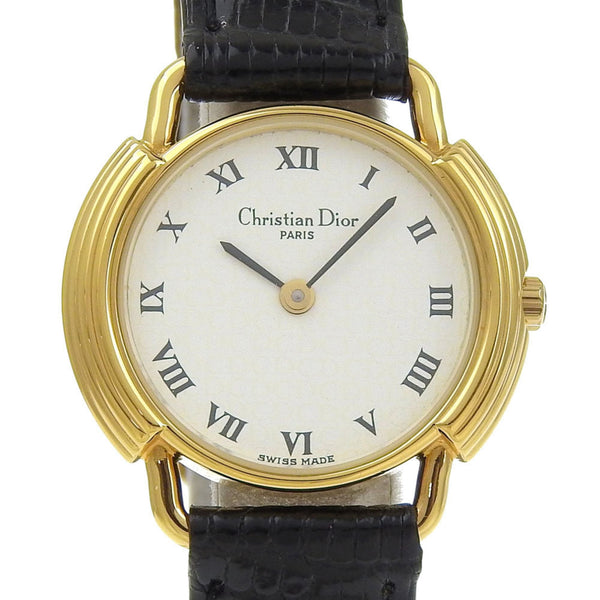 Christian Dior Watch 58.121.2 Gold Plated Women's Gold Quartz Analog White Dial Leather Strap.