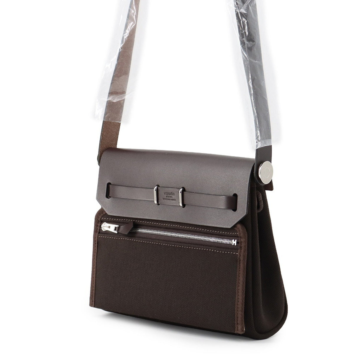 HERMES Shoulder Bag Canvas Leather