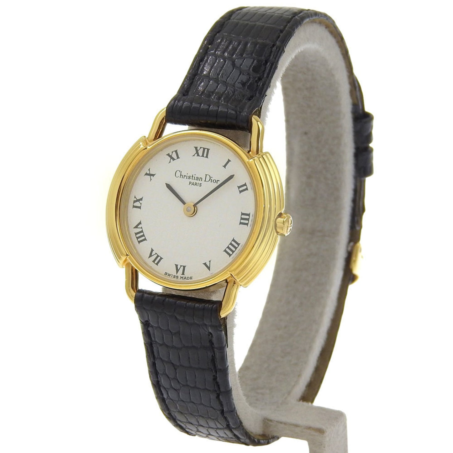 Christian Dior Watch 58.121.2 Gold Plated Women's Gold Quartz Analog White Dial Leather Strap.