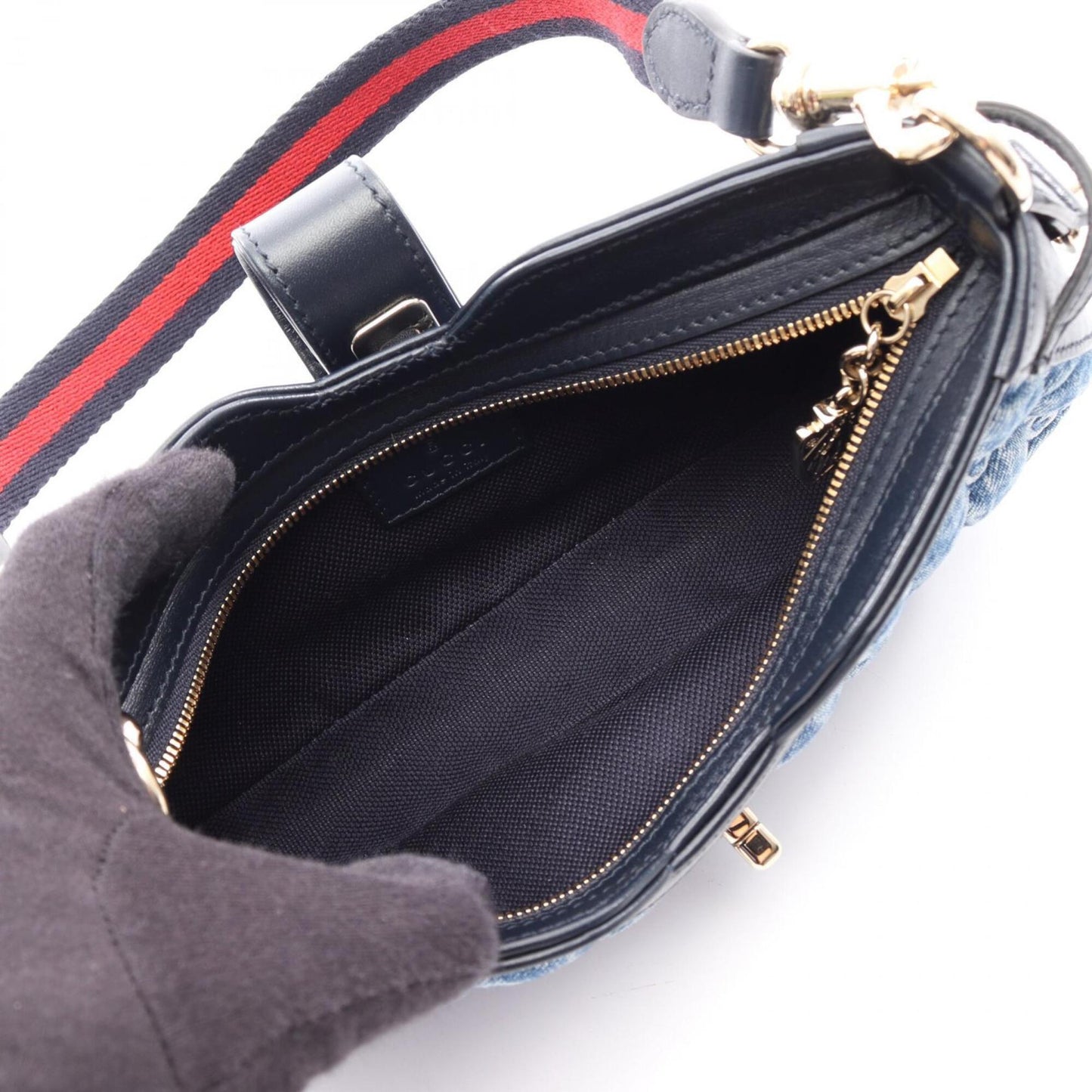 GUCCI Handbag Denim Leather