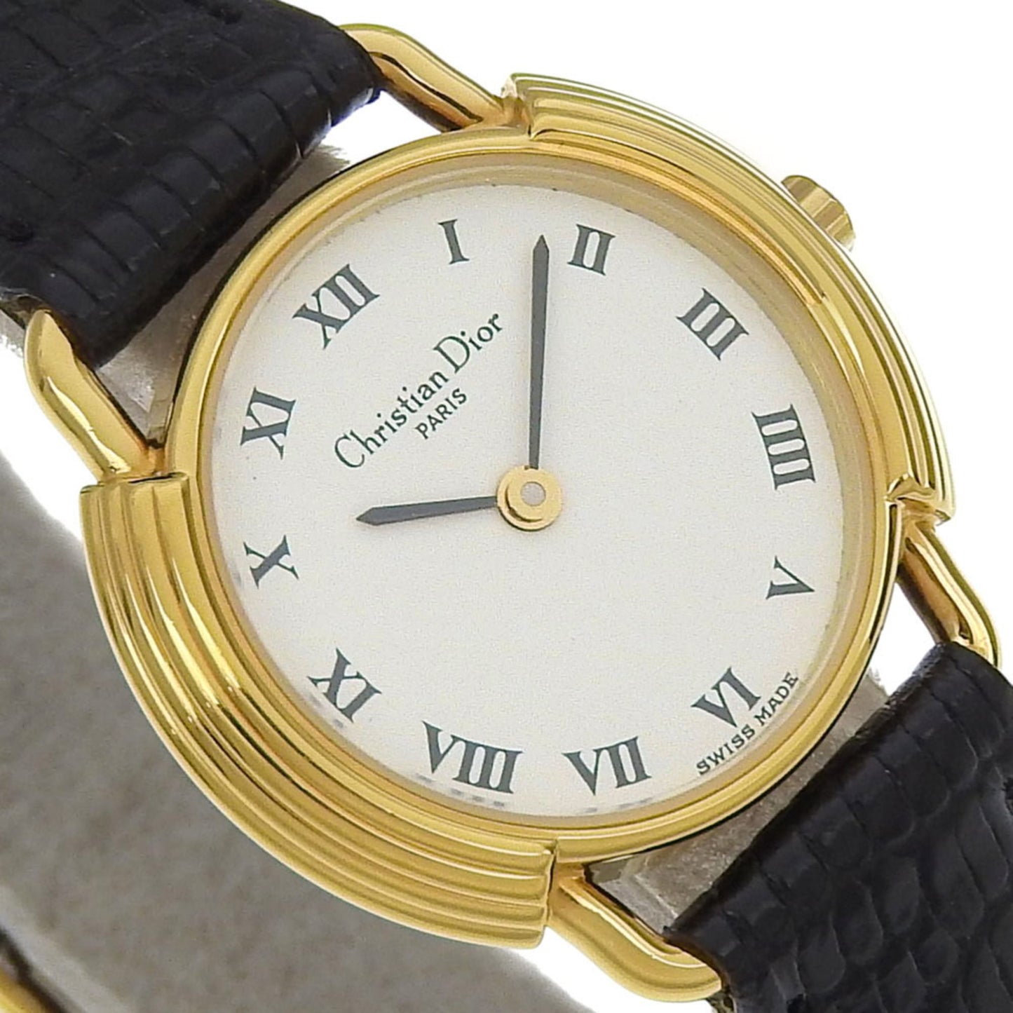 Christian Dior Watch 58.121.2 Gold Plated Women's Gold Quartz Analog White Dial Leather Strap.