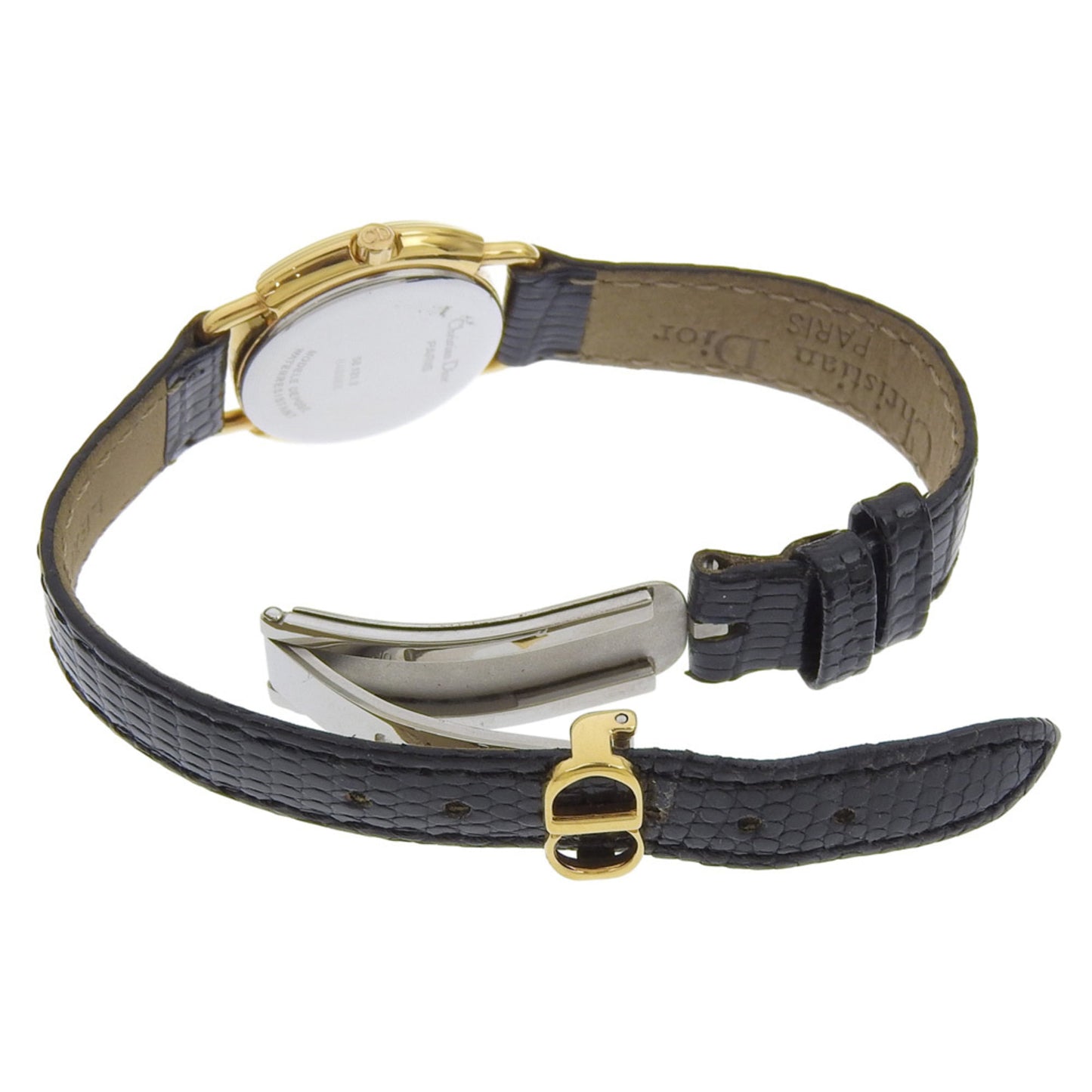 Christian Dior Watch 58.121.2 Gold Plated Women's Gold Quartz Analog White Dial Leather Strap.