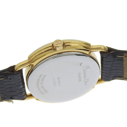 Christian Dior Watch 58.121.2 Gold Plated Women's Gold Quartz Analog White Dial Leather Strap.