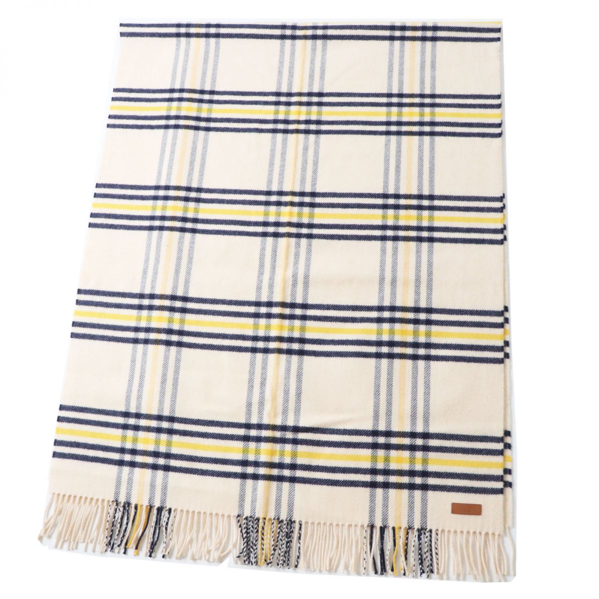 Hermes Scarf Image Reference Light Beige X Navy X Yellow<Br>
Check Pattern Women