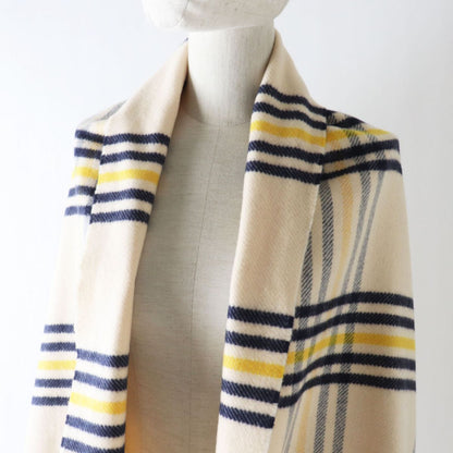 Hermes Scarf Image Reference Light Beige X Navy X Yellow<Br>
Check Pattern Women