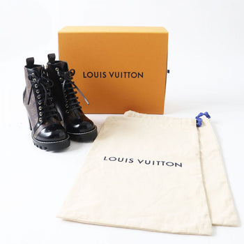 Louis Vuitton Boots Patent Leather X Monogram Canvas Black X Brown (Monogram Pattern) Women 37