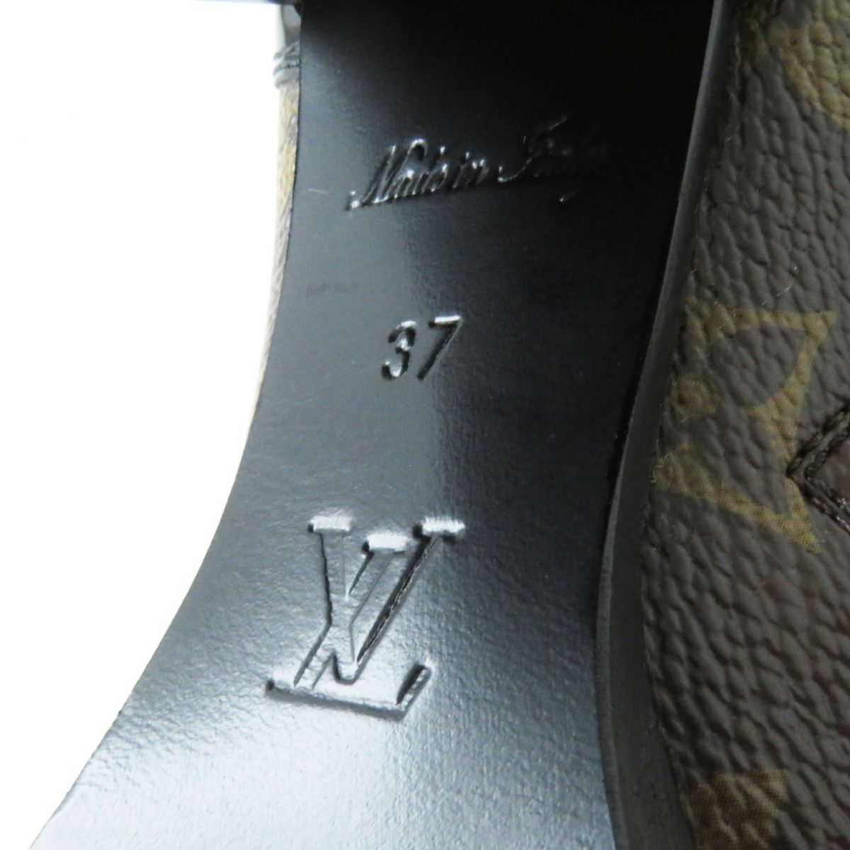 Louis Vuitton Boots Patent Leather X Monogram Canvas Black X Brown (Monogram Pattern) Women 37