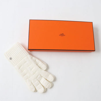 Hermes Gloves 100% Wool White Xsilver Metal Women S