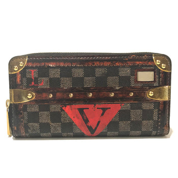Louis Vuitton Long Wallet Purse M63490 Damier Canvas Brown Transformed Damier Trompe Lfoeil Zippy