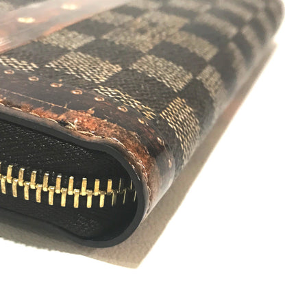Louis Vuitton Long Wallet Purse M63490 Damier Canvas Brown Transformed Damier Trompe Lfoeil Zippy