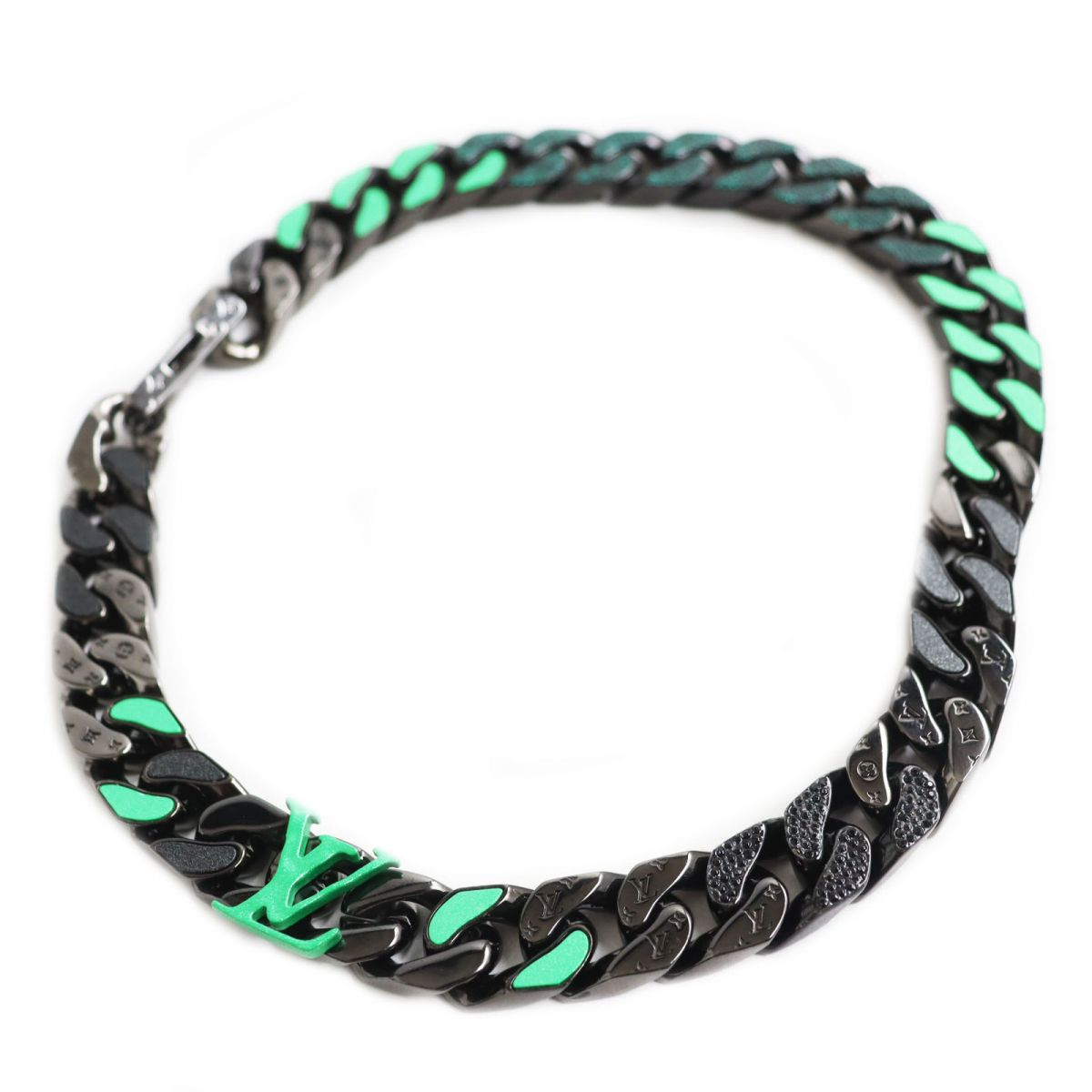 Louis Vuitton Necklace Mp2853 Gold Plated, Color Stone Black X Silver Mens