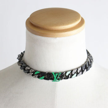 Louis Vuitton Necklace Mp2853 Gold Plated, Color Stone Black X Silver Mens