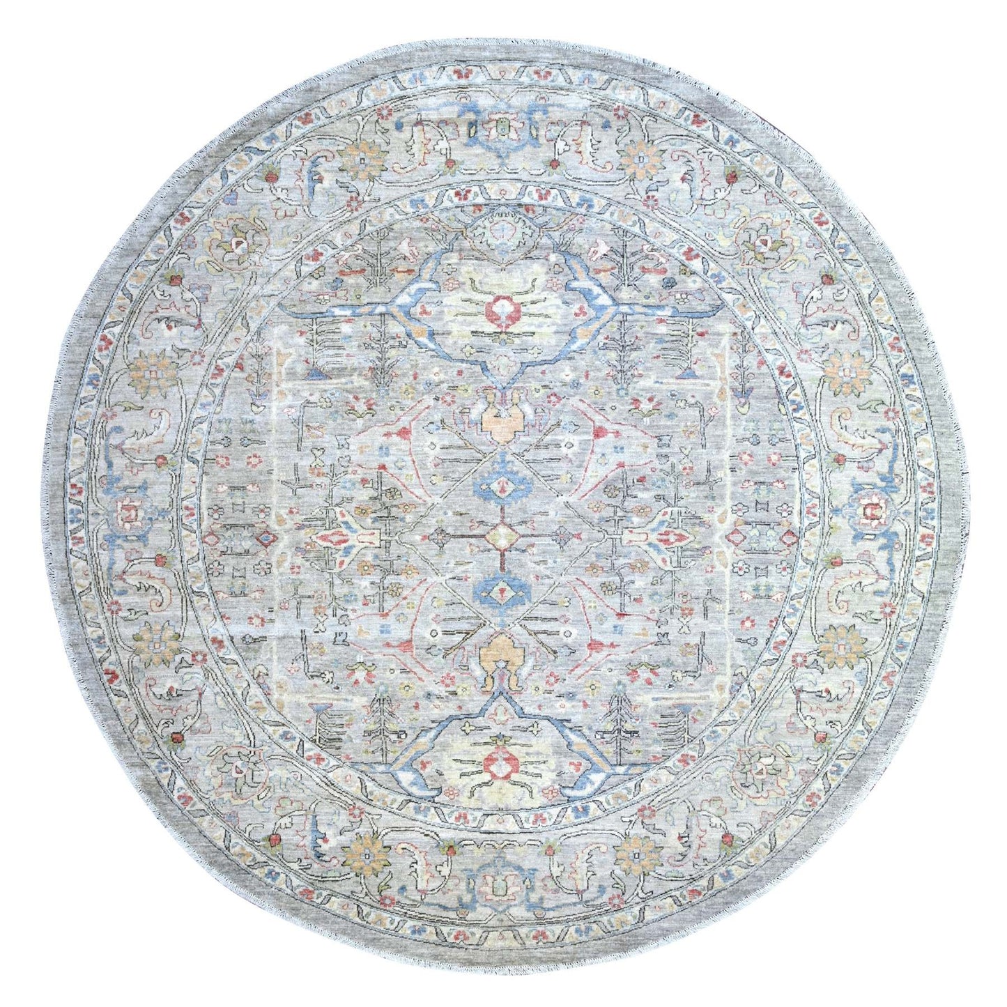 8'X8' Gray Ziegler Mahal Hand Knotted Pure Wool Round Oriental Rug