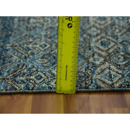 2'6"X12' Blue Kohinoor Herrita Design 100% Wool Hand Knotted Runner Rug
