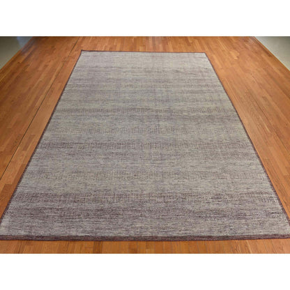 10'X14' Wine Red Plain And Natural Design Oxidized Wool Hand Knotted Rug