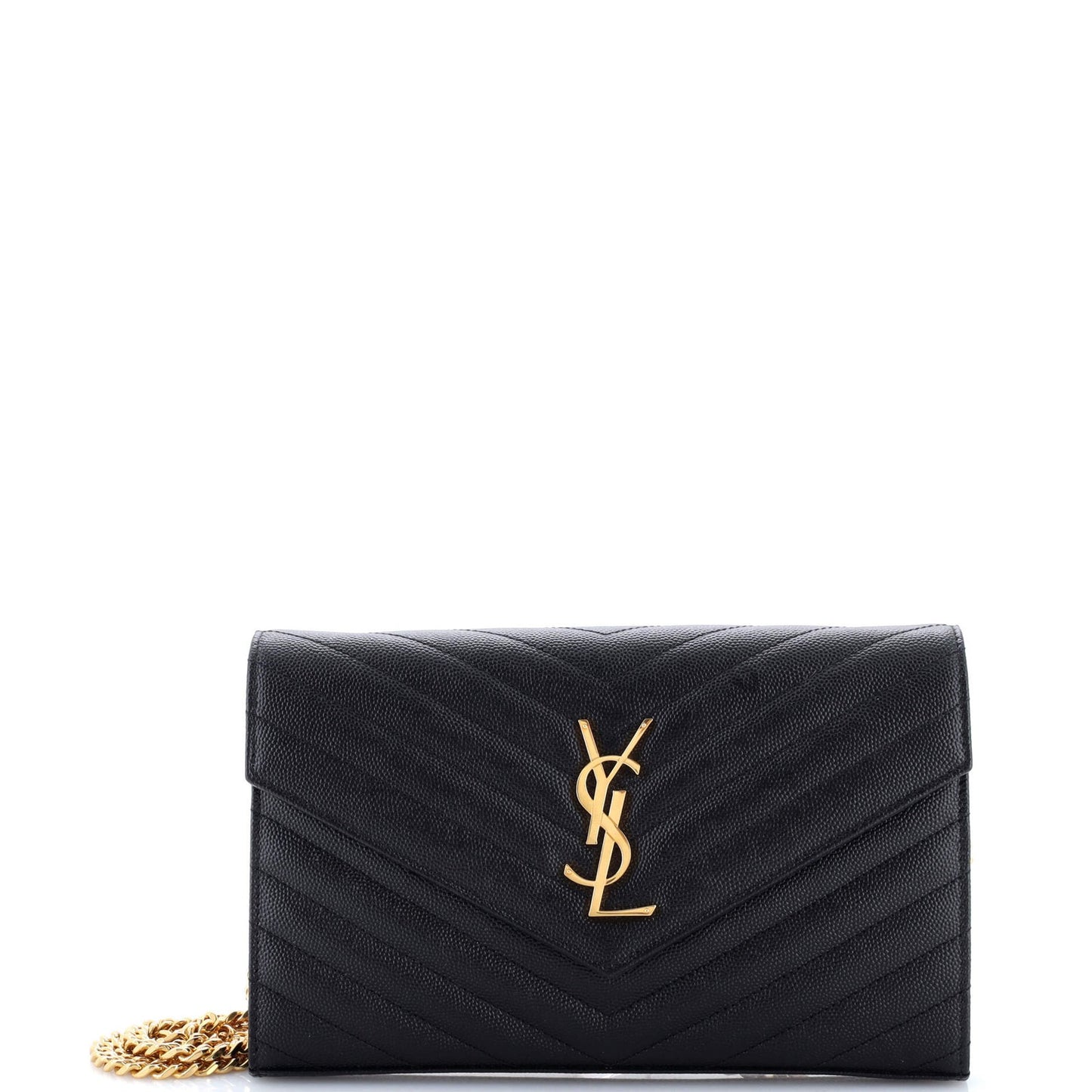 Saint Laurent Classic Monogram Wallet On Chain Matelasse Chevron Leather Medium