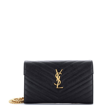 Saint Laurent Classic Monogram Wallet On Chain Matelasse Chevron Leather Medium