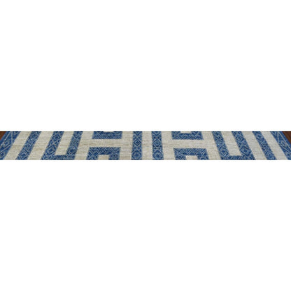 9'2"X11'9" Denim Blue Maze Design Berber Influence Hand Knotted Wool Rug