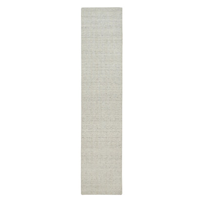 2'6"X12' Ivory Vertical Stripe Design Hand Loomed Natural Wool Runner Rug