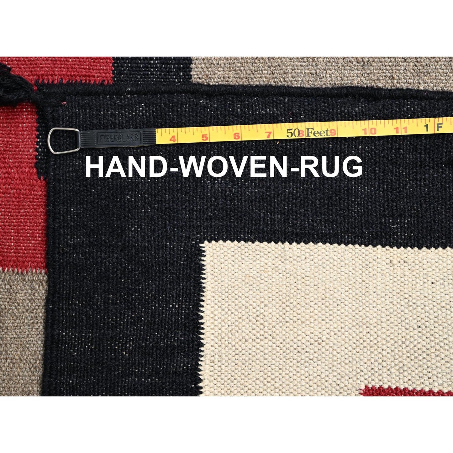 12'2"X14'8" Brown Hand Woven Rug American Geometric Design Flat Weave Wool