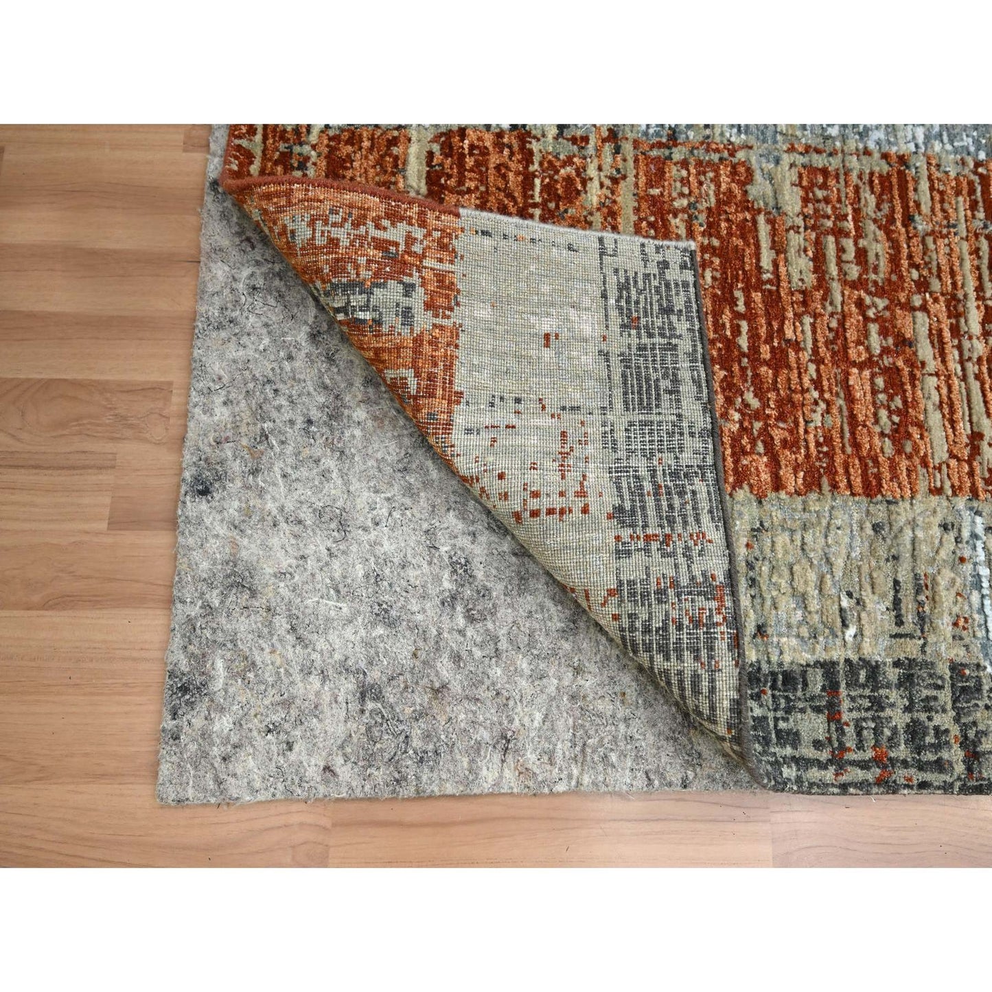 2'7"X11'10" Beige With Rust Abstract Design Wool Hand Knotted Runner Rug