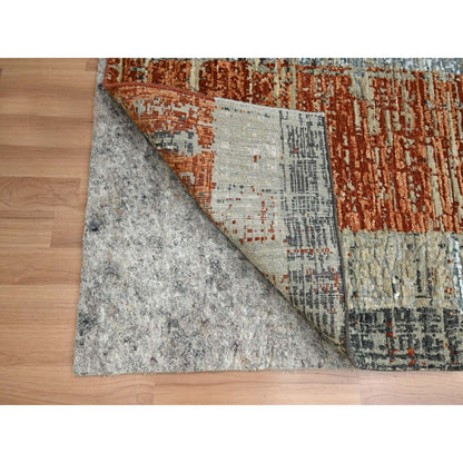 2'7"X11'10" Beige With Rust Abstract Design Wool Hand Knotted Runner Rug