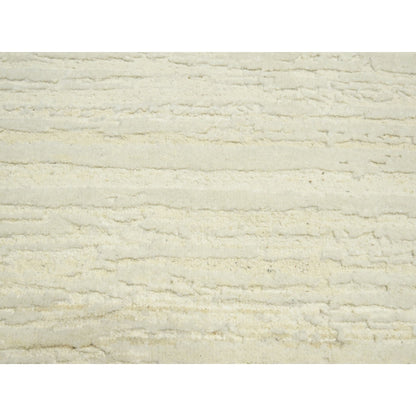9'X11'10" Chiffon White Plain Solid Design Textured Wool Hand Knotted Rug