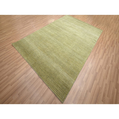 6'X8'9" Shades Of Brown Modern Grass Design Hand Knotted Wool & Silk Rug
