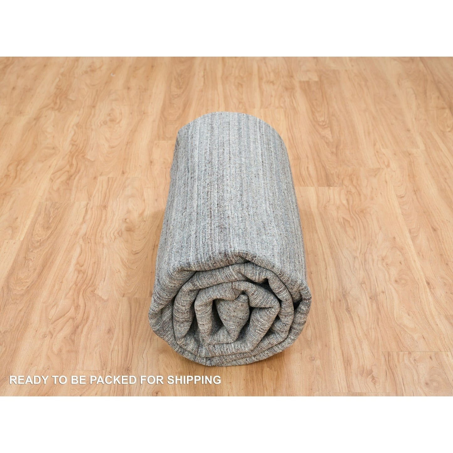 10'1"X10'1"Gray Wool Hand Loomed Modern Striae Design Square Oriental Rug