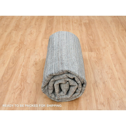 10'1"X10'1"Gray Wool Hand Loomed Modern Striae Design Square Oriental Rug