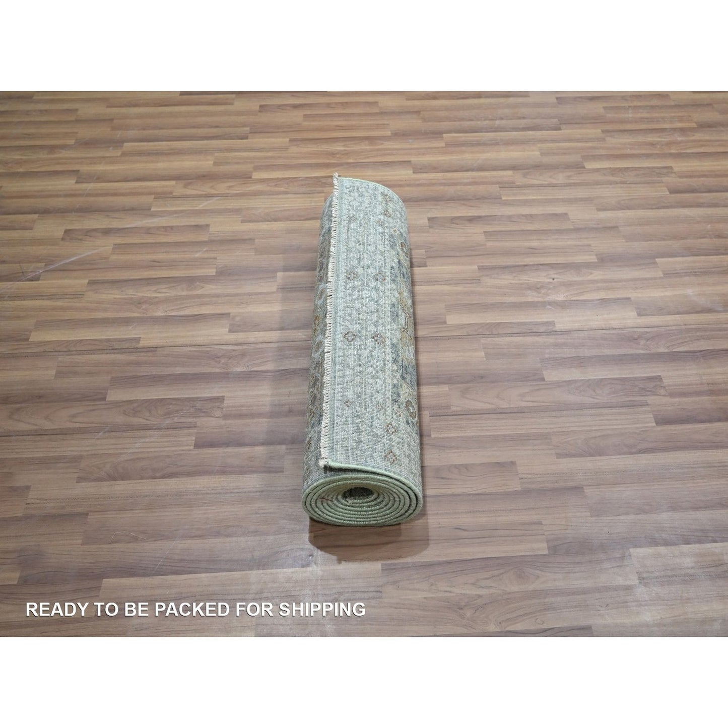 2'7"X12'1" Green Hand Knotted Wool Rug Pre Historic Mamluk Design Runner