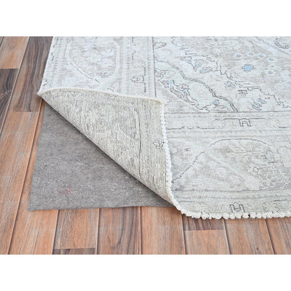 7'8"X10'4" White Wool Excellent Condition Sheared Low Oriental Rug