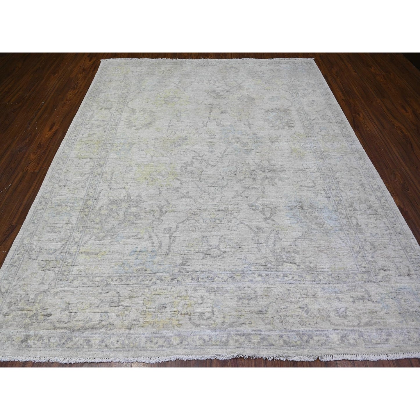 8'X9'5" Voyage Gray Hand Knotted Afghan Angora Oushak Wool Oriental Rug