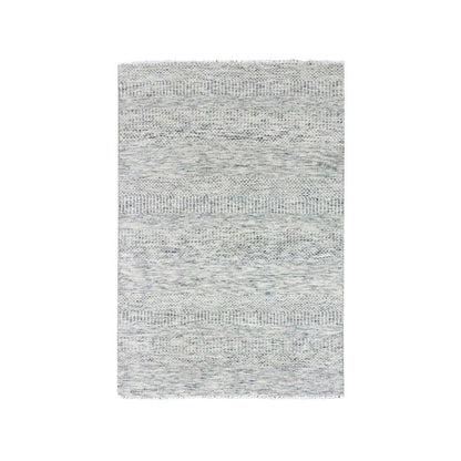 4'X6'4" Platinum Gray Grass Design Pure Undyed Wool Hand Knotted Rug