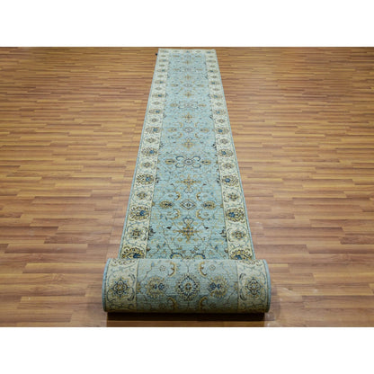 2'9"X24'3" Sapphire Blue Hand Knotted All Wool Shah Abbas Xl Runner Rug