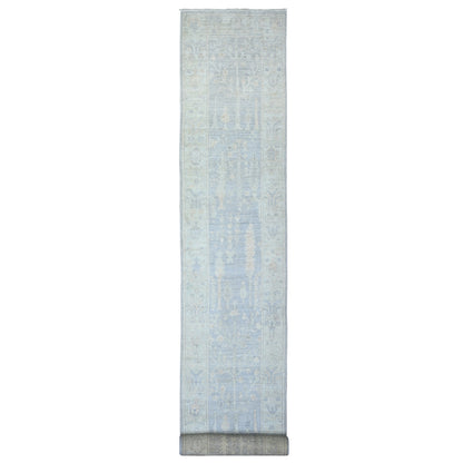 2'8"X19'2" Gray Wool Hand Knotted Afghan Angora Oushak Xl Runner Rug