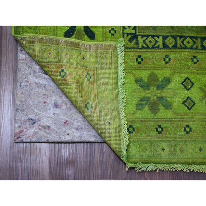 5'9"X8'7" Green Overdyed Kazak Geometric Pattern Hand Knotted Wool Rug