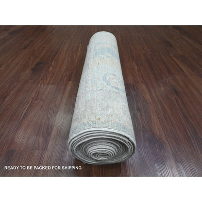 2'10"X19'6" Gray Afghan Angora Oushak Hand Knotted Pure Wool Runner Rug