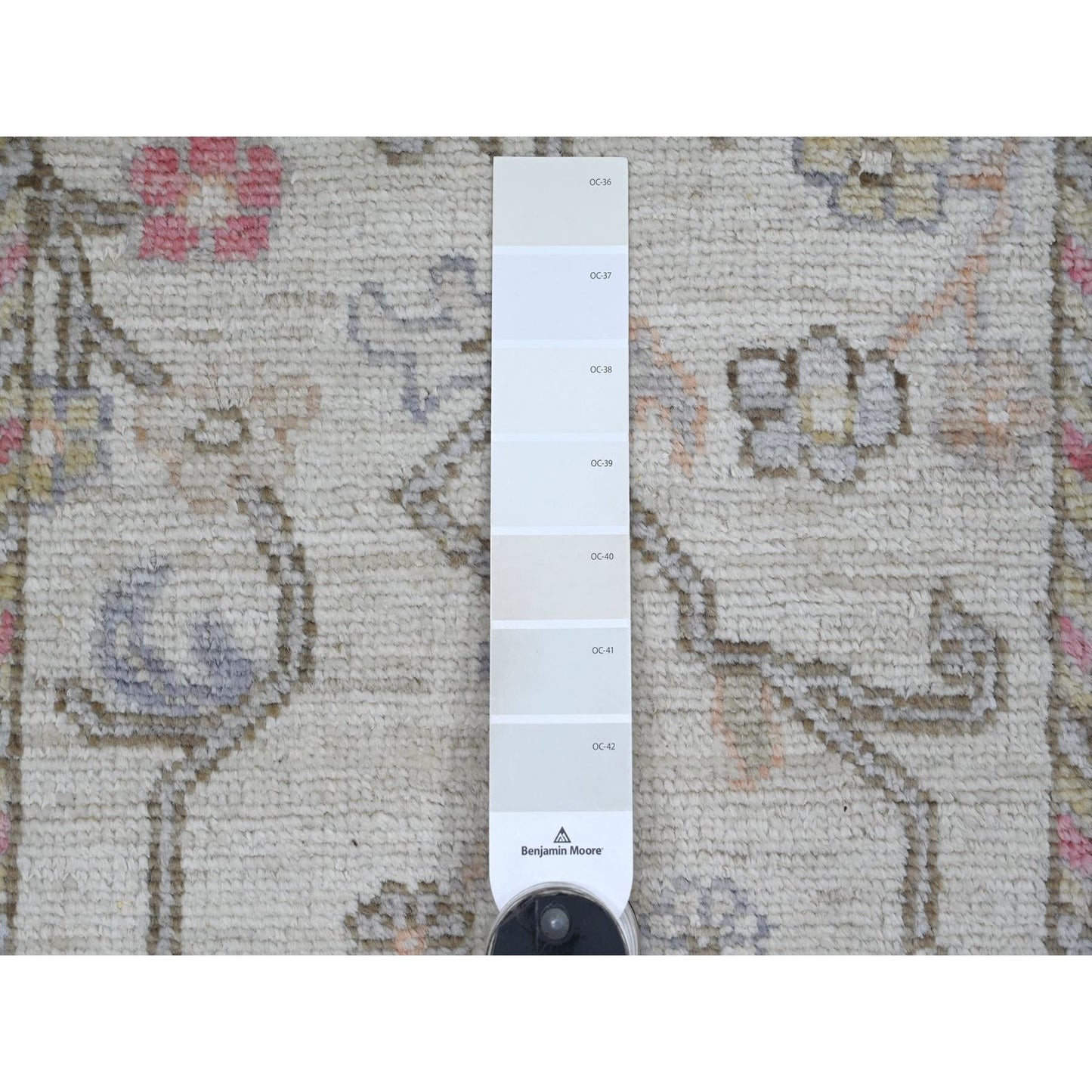 2'8"x15'7" Ivory Angora Oushak Leaf Design Hand Knotted Wool Runner Rug