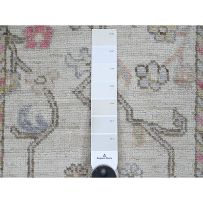 2'8"x15'7" Ivory Angora Oushak Leaf Design Hand Knotted Wool Runner Rug