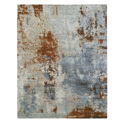 8'1"X10'2" Gray-Beige Abstract Design Pure Wool Hand Knotted Oriental Rug