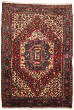 Vintage Handmade Oriental Rug Geometric Floral