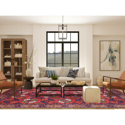 10'X13'9" Soft Wool Hand Knotted Coral Red Afghan Ersari Rug